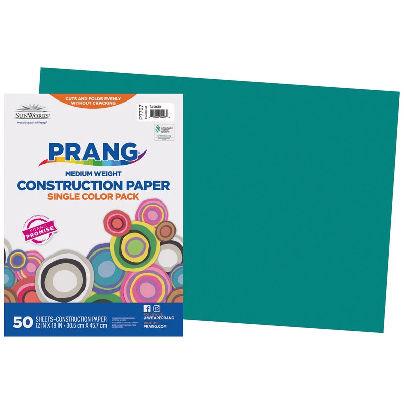 Prang (Formerly SunWorks) Construction Paper, Turquoise, 12" x 18", 50 Sheets - Image 1